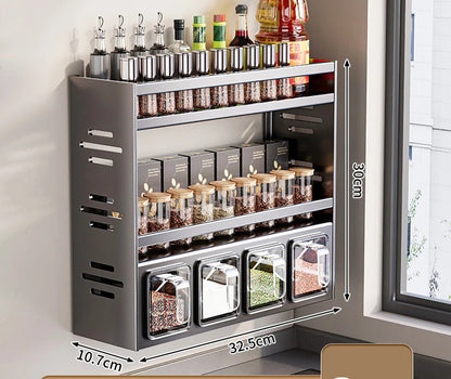 etagererangementepicesmuraleinoxtriple4compartimentsgrisdimensions32.5x10.7x30cm