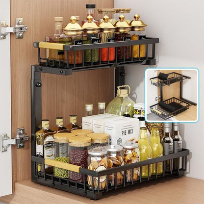 etageresouseviercuisinemetalnoirdeuxniveauxrangementbouteillesepicesbocauxzoomdetail