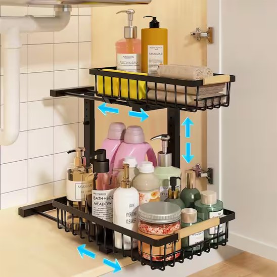 etageresouseviermetalnoirrangementcoulissantdeuxniveauxcuisinesalledebain