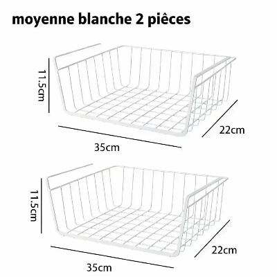 lot 2 paniers rangement sous etagere blanc 35x22x11-5 metal acier