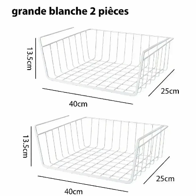 lot 2 paniers rangement sous etagere blanc 40x25x13-5 metal acier