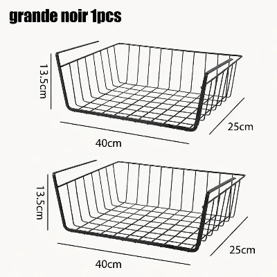 lot de 2 paniers rangement sous etagere noir xl dimensions 40cm longueur 25cm largeur 13.5cm hauteur
