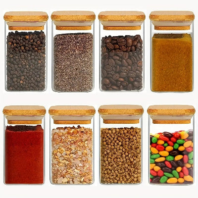 lot 8 bocaux verre hermetique bambou epices cuisine

