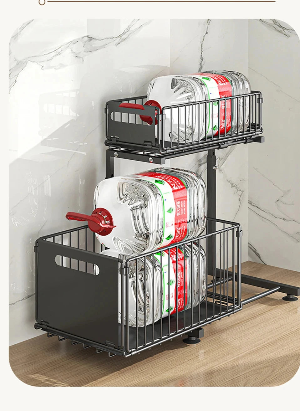 organisateursouseviercuisinemetalnoir2niveauxrangementcoulissantbouteilleseaugrandescapacites