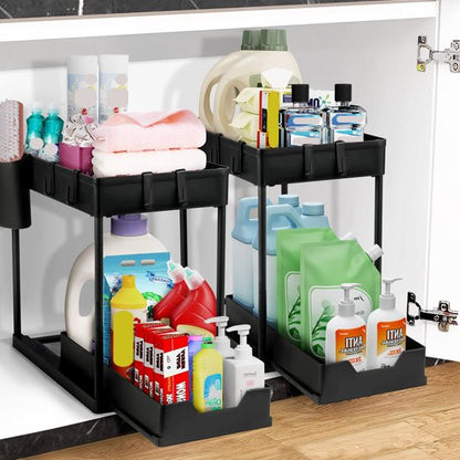 organisateursouseviernoiravecplusieursproduitsdenettoyageflaconsetlingesranges