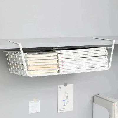 panier rangement sous etagere bureau organisateur metal suspendu cahiers documents