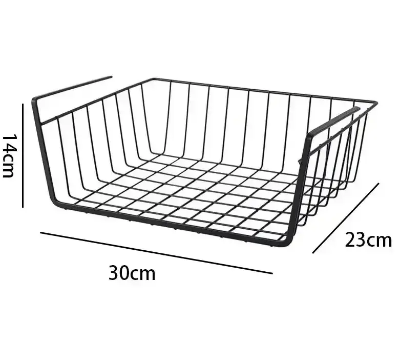 panier rangement sous etagere noir dimensions 30cm longueur 23cm largeur 14cm hauteur