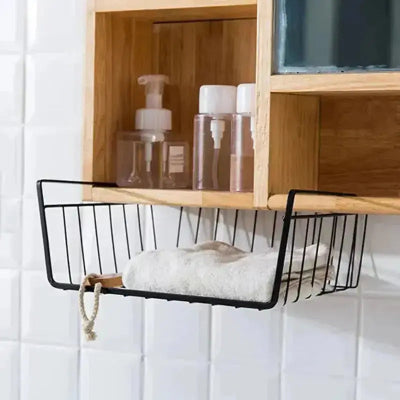 panier rangement sous etagere noir organisateur salle de bain metal suspendu serviette