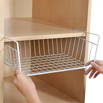 panier rangement sous etagere organisateur placard metal blanc cuisine suspendu