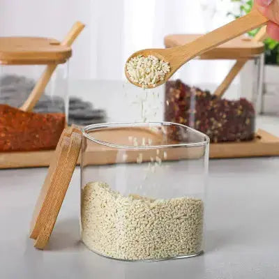 pot a epices en verre hermetique cuillere bambou