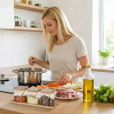 pot a epices en verre hermetique support bambou cuisine