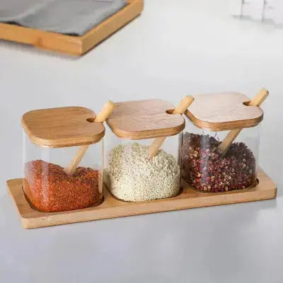 pot a epices en verre hermetique 3 pots support bambou