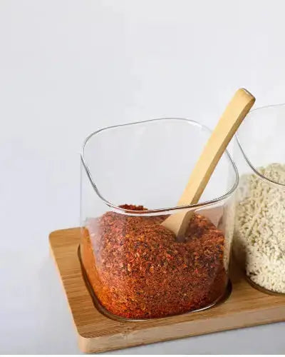 pot a epices verre hermetique avec cuillere bambou