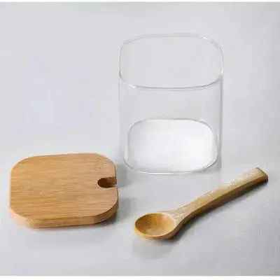 pot a epices verre hermetique couvercle bambou cuillere