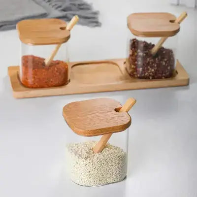 pot a epices en verre hermetique cuillere support bambou