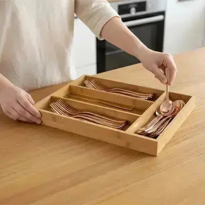 range couvert bambou extensible compartiments rangement pratique cuisine
