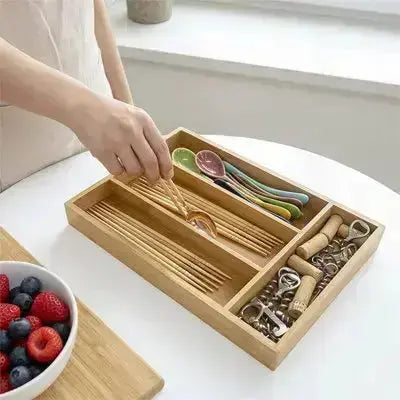 range couvert bambou multifonction compartiments rangement cuisine pratique