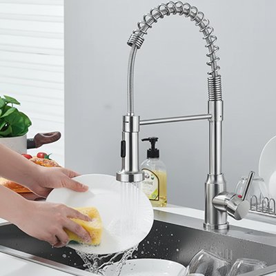 robinetcuisineacierinoxydabledouchetteressortprofessionneleviervaisselle