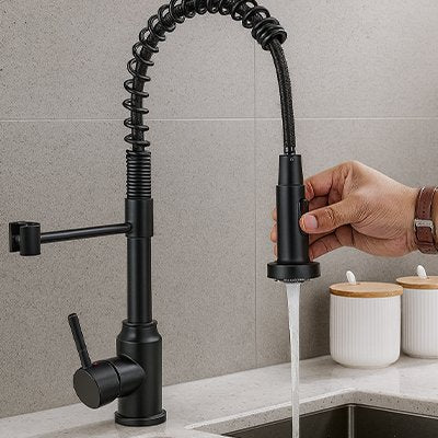 robinetcuisinenoirmatdouchetteressortprofessionneleviermoderne