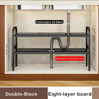 Shelf Under The Sink Flexible Layered Rack Cabinet Organizer Sundries Telescopic Holder Countertop Storage Rack Under Sink Shelf - Lunivers-du-Rangement