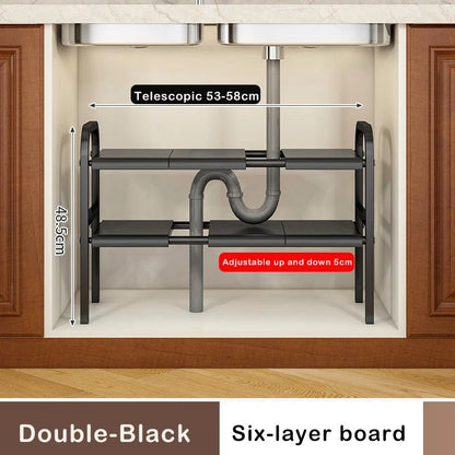 Shelf Under The Sink Flexible Layered Rack Cabinet Organizer Sundries Telescopic Holder Countertop Storage Rack Under Sink Shelf - Lunivers-du-Rangement