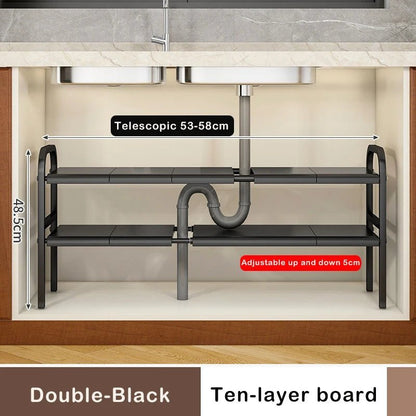 Shelf Under The Sink Flexible Layered Rack Cabinet Organizer Sundries Telescopic Holder Countertop Storage Rack Under Sink Shelf - Lunivers-du-Rangement