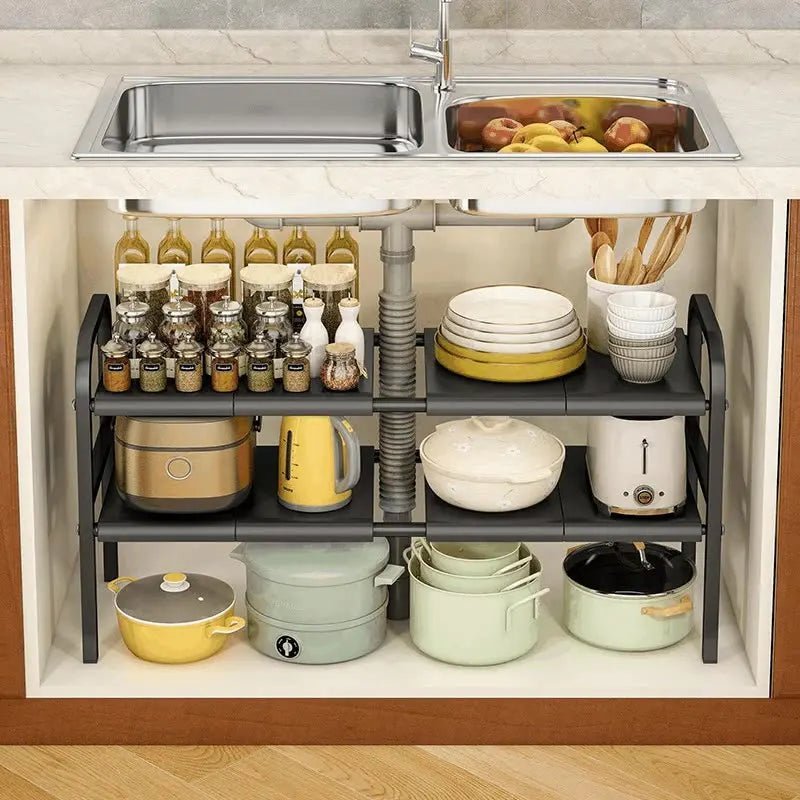 Shelf Under The Sink Flexible Layered Rack Cabinet Organizer Sundries Telescopic Holder Countertop Storage Rack Under Sink Shelf - Lunivers-du-Rangement