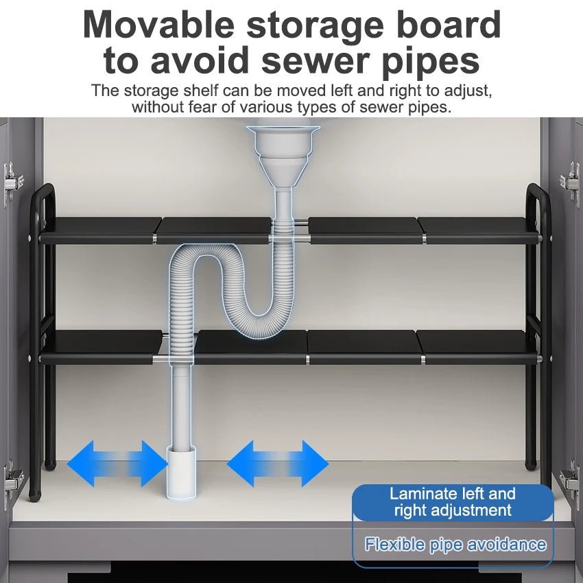 Shelf Under The Sink Flexible Layered Rack Cabinet Organizer Sundries Telescopic Holder Countertop Storage Rack Under Sink Shelf - Lunivers-du-Rangement