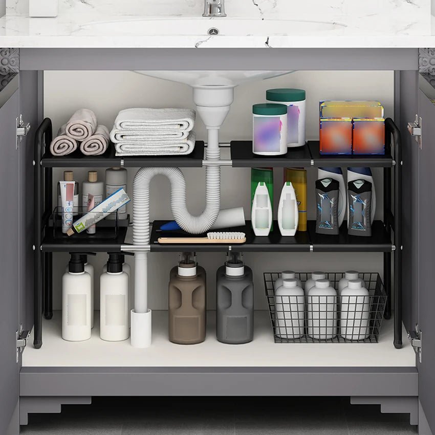 Shelf Under The Sink Flexible Layered Rack Cabinet Organizer Sundries Telescopic Holder Countertop Storage Rack Under Sink Shelf - Lunivers-du-Rangement