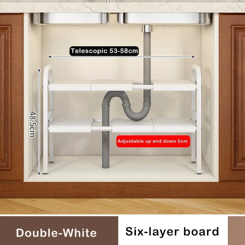 Shelf Under The Sink Flexible Layered Rack Cabinet Organizer Sundries Telescopic Holder Countertop Storage Rack Under Sink Shelf - Lunivers-du-Rangement