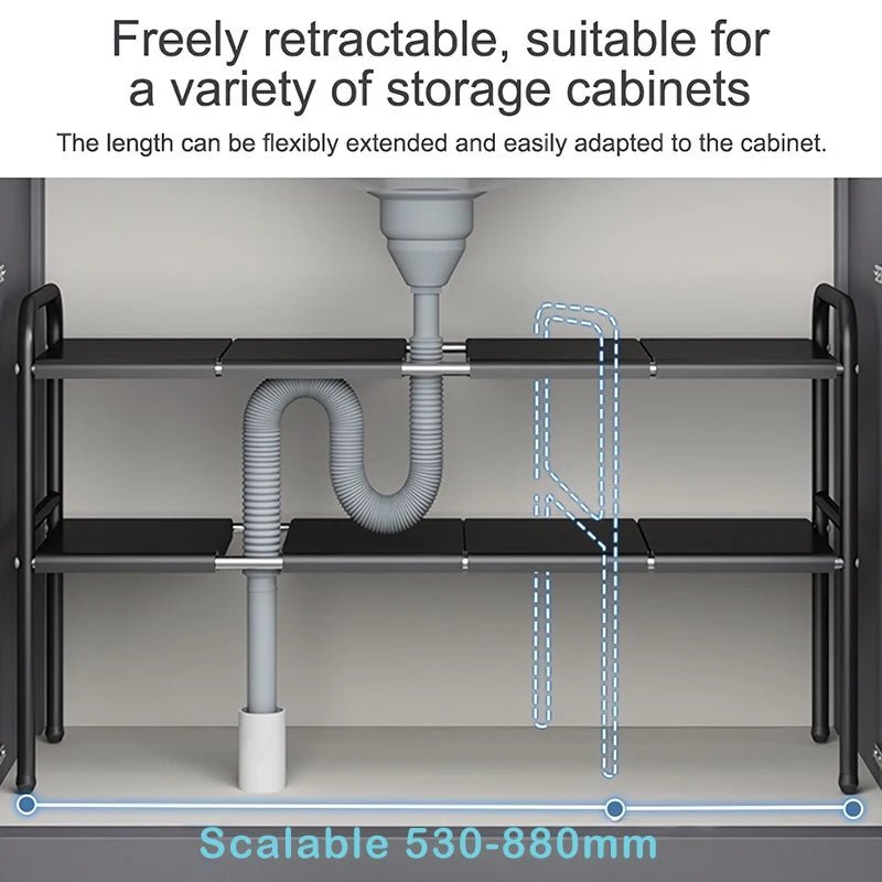 Shelf Under The Sink Flexible Layered Rack Cabinet Organizer Sundries Telescopic Holder Countertop Storage Rack Under Sink Shelf - Lunivers-du-Rangement