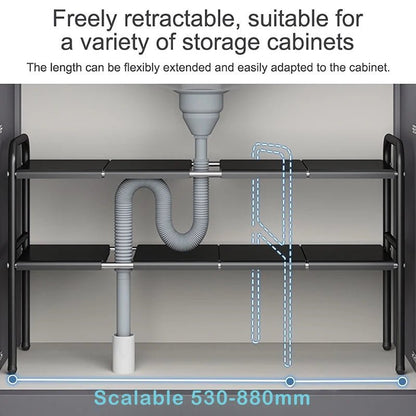 Shelf Under The Sink Flexible Layered Rack Cabinet Organizer Sundries Telescopic Holder Countertop Storage Rack Under Sink Shelf - Lunivers-du-Rangement