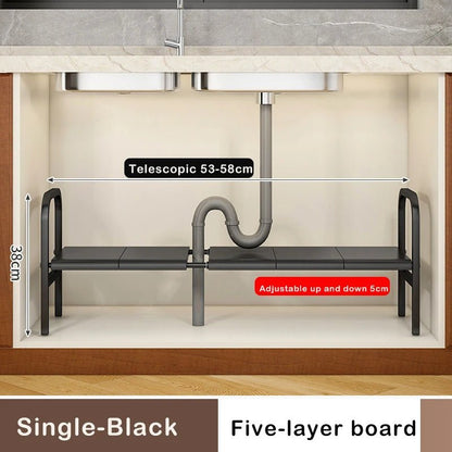 Shelf Under The Sink Flexible Layered Rack Cabinet Organizer Sundries Telescopic Holder Countertop Storage Rack Under Sink Shelf - Lunivers-du-Rangement