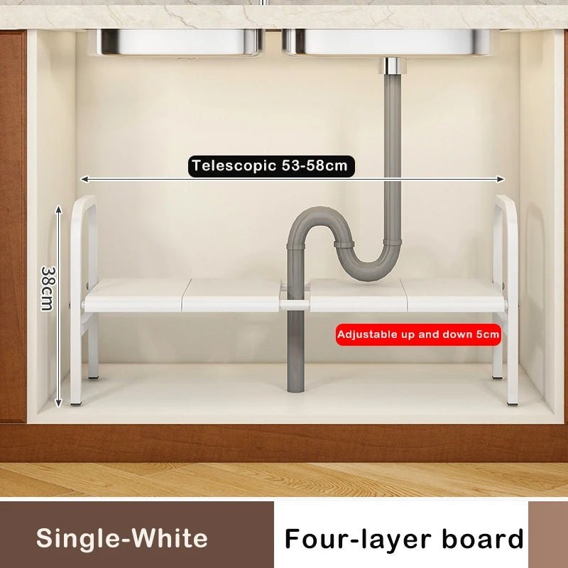 Shelf Under The Sink Flexible Layered Rack Cabinet Organizer Sundries Telescopic Holder Countertop Storage Rack Under Sink Shelf - Lunivers-du-Rangement