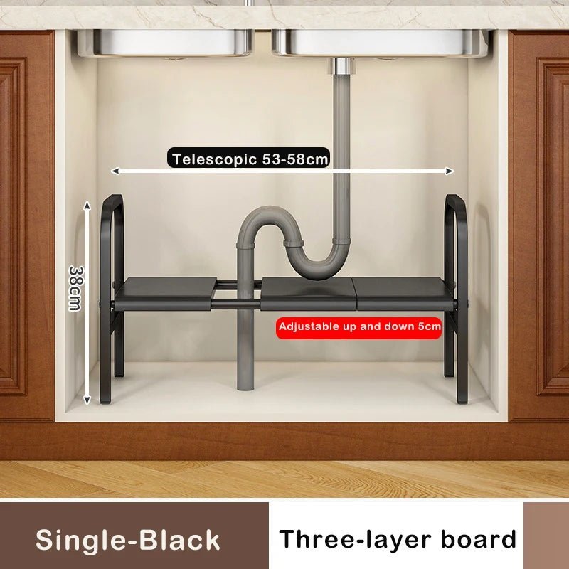 Shelf Under The Sink Flexible Layered Rack Cabinet Organizer Sundries Telescopic Holder Countertop Storage Rack Under Sink Shelf - Lunivers-du-Rangement