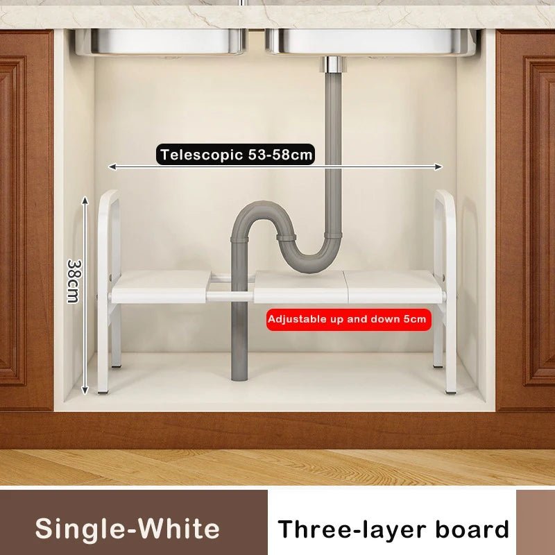 Shelf Under The Sink Flexible Layered Rack Cabinet Organizer Sundries Telescopic Holder Countertop Storage Rack Under Sink Shelf - Lunivers-du-Rangement