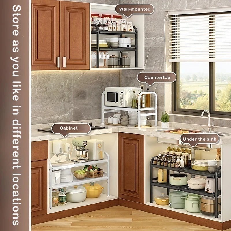 Shelf Under The Sink Flexible Layered Rack Cabinet Organizer Sundries Telescopic Holder Countertop Storage Rack Under Sink Shelf - Lunivers-du-Rangement