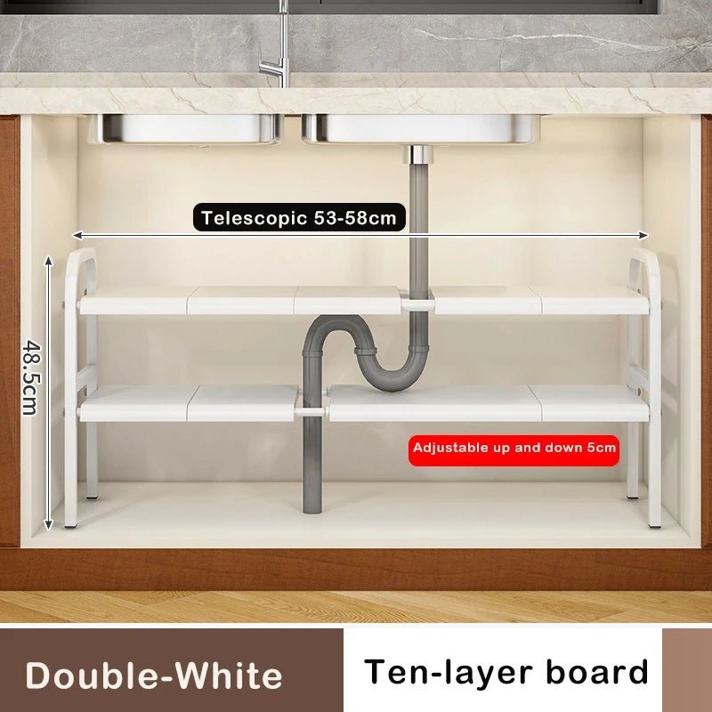 Shelf Under The Sink Flexible Layered Rack Cabinet Organizer Sundries Telescopic Holder Countertop Storage Rack Under Sink Shelf - Lunivers-du-Rangement